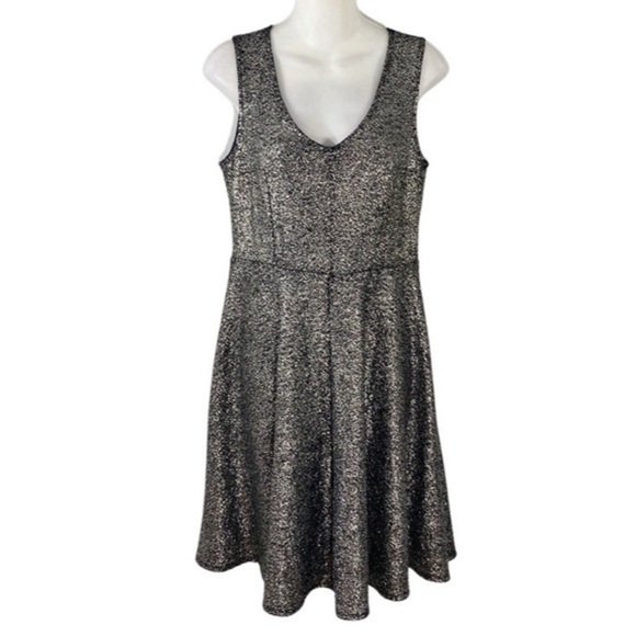 Torrid Silver Black Metallic Foil Skater Dress 00 Medium Large 10 M L UU30 - Picture 4 of 16